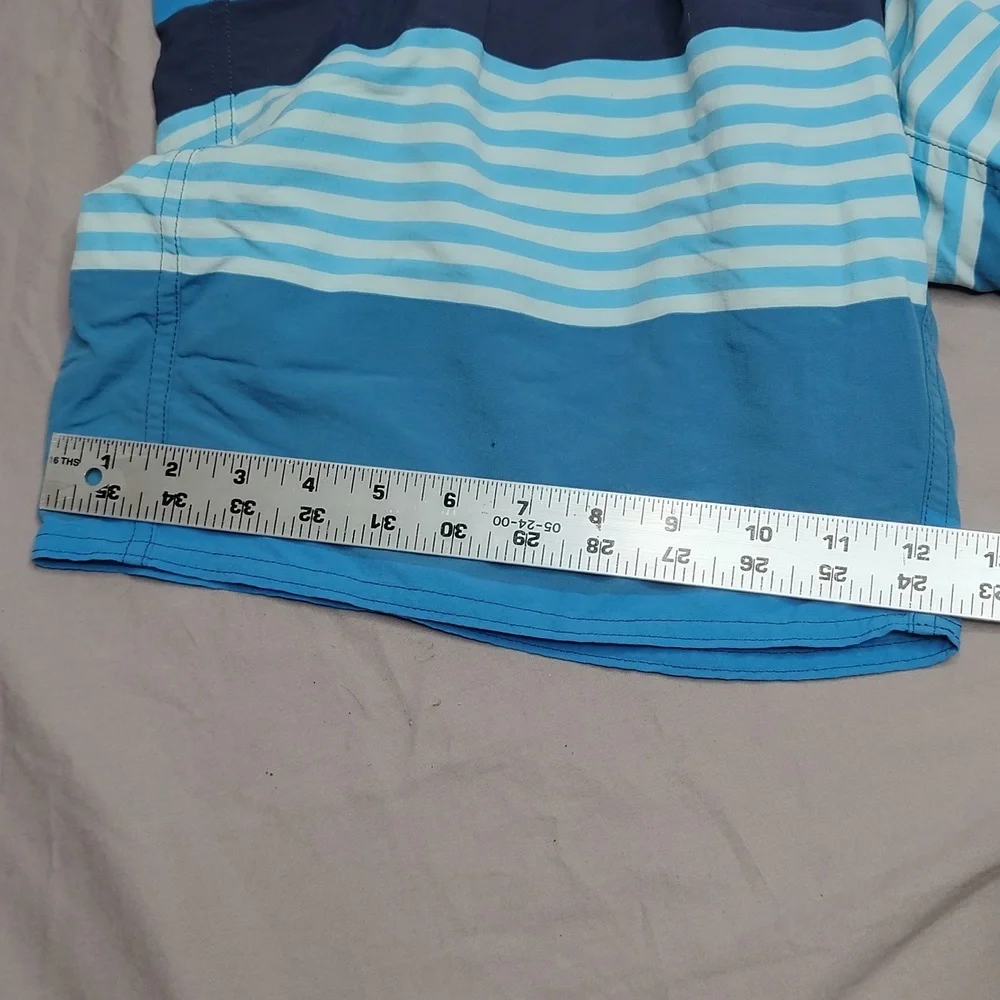 Patagonia Wave Tag Shorts Size 36 Blue Striped‎ Wavefarer Swim Trunks